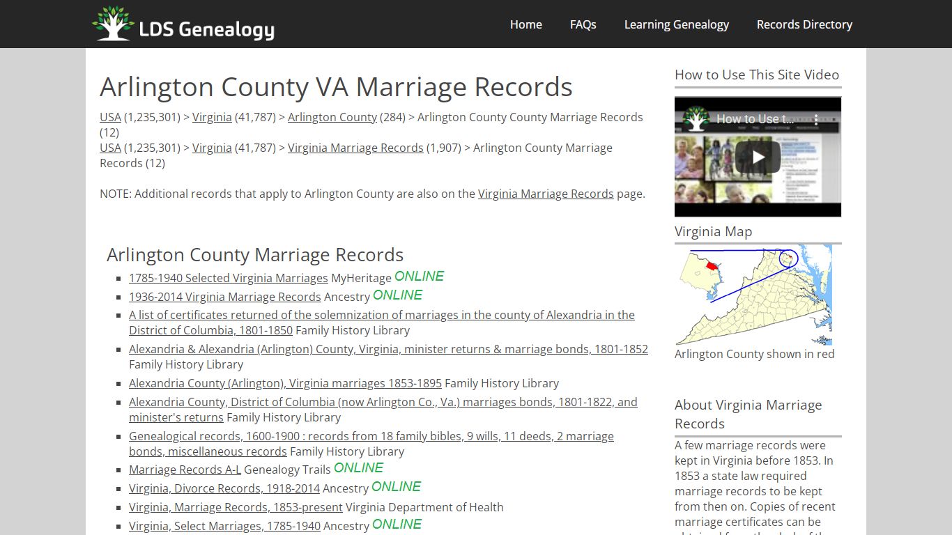 Arlington County VA Marriage Records - ldsgenealogy.com
