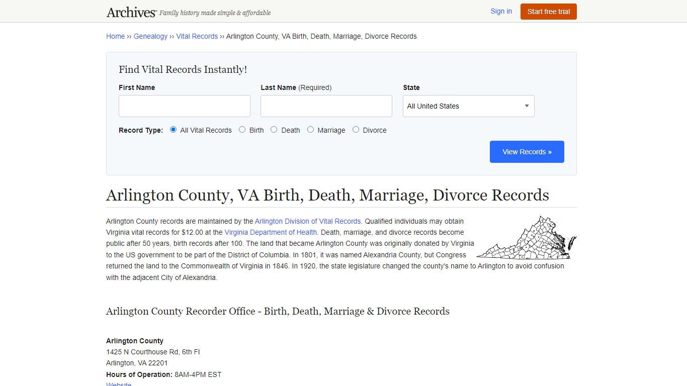 Arlington County, VA Birth, Death, Marriage, Divorce Records - Archives.com
